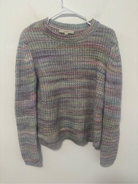 LOFT Pastel Multi-Color rainbow Ribbed Crewneck Sweater